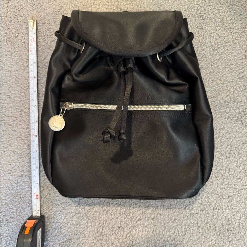 Vintage Sac Black Satin Backpack with Silver Accents - Approx. 1992-1995 Japan - Picture 4 of 11